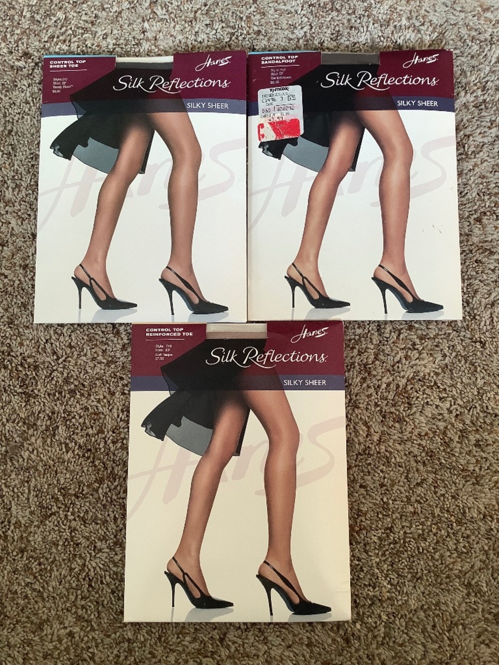 3 Pairs HANES Silk Reflections Control Top PANTYHOSE Size EF Nylons NEW